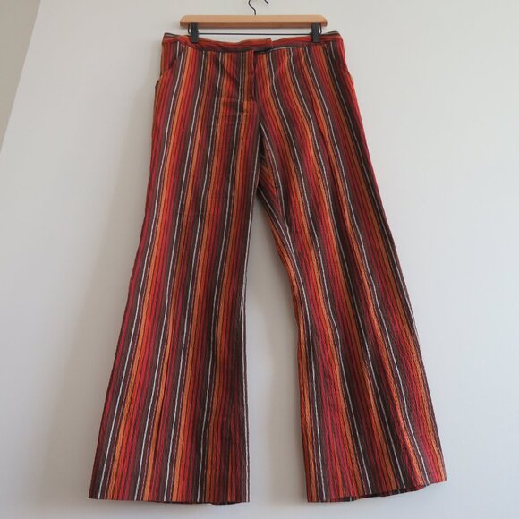 ROSIE ASSOULIN Striped Seersucker Retro High Waist Pants Red Brown Retro - Picture 11 of 16